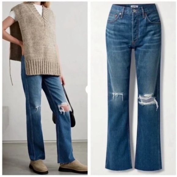 Re/done 90's High Rise Loose Destroyed Broken Blue Jeans Size 29 NWT - Picture 4 of 8
